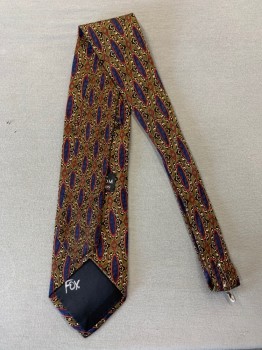 Mens, Tie, J.Z. RICHARDS, Navy Blue, Red, Yellow, Antique Gold Metallic, Black, Silk, Ovals, Geometric, O/S, Four in Hand
