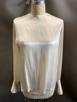 Womens, Blouse, CHARVET, Ivory White, Silk, Solid, B36, L/S, Button Back, Coverred Placket, French Cuffs, Band Collar