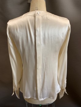 Womens, Blouse, CHARVET, Ivory White, Silk, Solid, B36, L/S, Button Back, Coverred Placket, French Cuffs, Band Collar