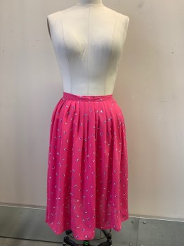 Womens, Skirt, NO LABEL, Hot Pink, Blue, Beige, Purple, Polyester, Leaves/Vines , W28, Pleated, Back Zipper,