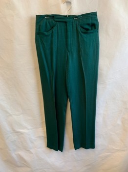 Mens, Pants, N/L, Green, Cotton, Solid, Stripes, 30/32, F.F, 4 Pockets, Gold Thread Woven In