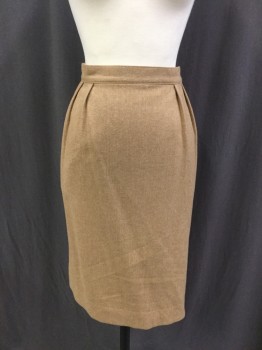 Womens, Skirt, PENDLETON, Caramel Brown, Wool, Heathered, W:30, Pencil Skirt, Front Pleats at Waistband, Open At Left Waistband with Button, 2 Pckts, Hem At Knee
