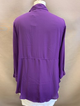 Womens, Blouse, LANE BRYANT, Aubergine Purple, Polyester, Solid, 18/20, Chiffon, Long Sleeves, Button Front, Collar Attached, 2 Patch Pockets