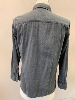 UNIQLO, Charcoal Gray, Cotton, Solid, Long Sleeves, Button Front, Collar Attached,