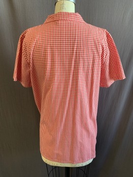Womens, Maternity, MOTHERHOOD, Red, White, Poly/Cotton, Gingham, S, Maternity Top, Collar Attached, Button Front, Short Sleeves, 1 Chest Pocket, Criss Cross See Through Trim on Pocket