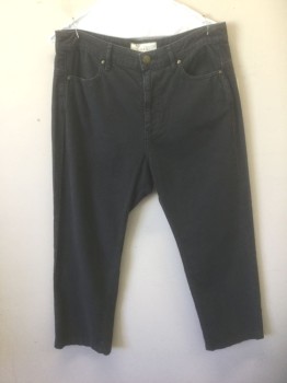 THE GREAT, Medium Gray, Cotton, Solid, Corduroy, High Waist, Wide Cropped Leg, Zip Fly, 5 Pockets, Belt Loops