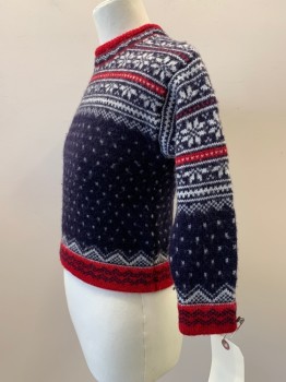Childrens, Sweater, LAND'S END, Navy Blue, Red, White, Wool, Fair Isle, M, L/S, Crew Neck