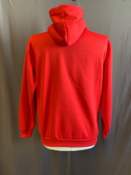 Mens, Pullover Sweater, HILL, Red, Poly/Cotton, Solid, L, Hooded, Kangaroo Pocket, Rib Knit Sweater & Cuffs