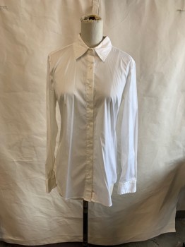 Womens, Blouse, ANN TAYLOR, White, Cotton, Nylon, Solid, 4, C.A., Button Front, Cuffs, Fitted