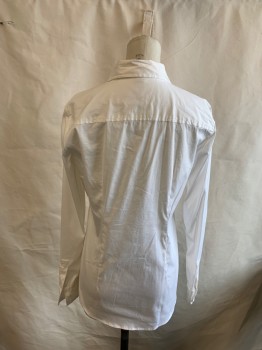 Womens, Blouse, ANN TAYLOR, White, Cotton, Nylon, Solid, 4, C.A., Button Front, Cuffs, Fitted