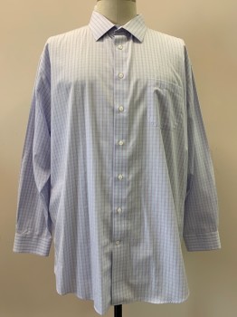 Mens, Casual Shirt, JOSEPH ABBOUD, Blue, Lilac Purple, White, Cotton, Plaid - Tattersall, 37, 19, L/S, Button Front, Collar Attached, Chest Pocket