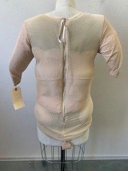 Unisex, Fat Padding, NO LABEL, Beige, Cotton, Spandex, Solid, W32, B34, H36, Bodysuit, Mis Sleeves, Breast and Butt Padding, Back Zipper,