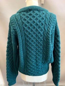 Womens, Sweater, LL BEAN , Green, Wool, Cable Knit, M, L/S,  CN, Pullover,