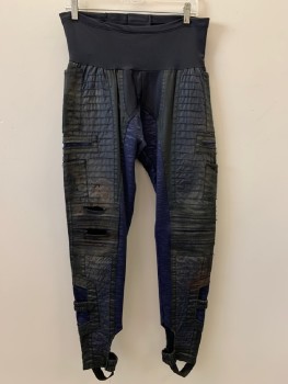 Womens, Sci-Fi/Fantasy Pants, NO LABEL, Black, Navy Blue, Polyester, Spandex, Color Blocking, 32-34, F.F, Textured Fabric, Several Pockets, Distressed, Made To Order,