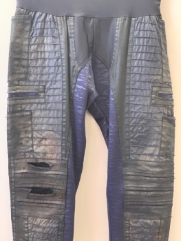 Womens, Sci-Fi/Fantasy Pants, NO LABEL, Black, Navy Blue, Polyester, Spandex, Color Blocking, 32-34, F.F, Textured Fabric, Several Pockets, Distressed, Made To Order,