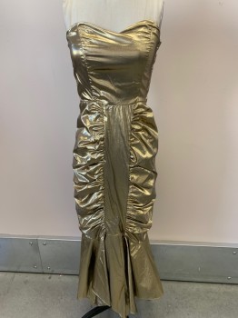 STEPPIN' OUT, Gold, Metallic/Metal, Nylon, Solid, Sweetheart Neckline, Strapless, Size Zip, Mermaid,