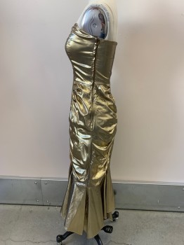Womens, Evening Gown, STEPPIN' OUT, Gold, Metallic/Metal, Nylon, Solid, W24, B30, H34, Sweetheart Neckline, Strapless, Size Zip, Mermaid,