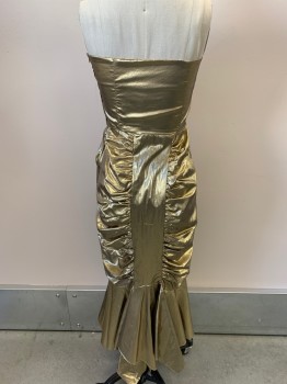 Womens, Evening Gown, STEPPIN' OUT, Gold, Metallic/Metal, Nylon, Solid, W24, B30, H34, Sweetheart Neckline, Strapless, Size Zip, Mermaid,