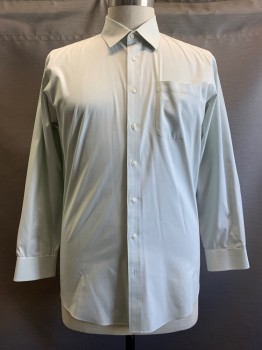 Mens, Casual Shirt, NORDSROM, Ice Green, Polyester, Cotton, Solid, 34-35, 17, L/S, Button Front, Collar Attached, Chest Pocket