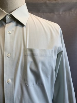 Mens, Casual Shirt, NORDSROM, Ice Green, Polyester, Cotton, Solid, 34-35, 17, L/S, Button Front, Collar Attached, Chest Pocket