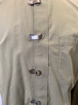 Mens, Casual Shirt, CABELA'S, Olive Green, Cotton, Solid, M, L/S, Button Down Collar, Brass Clasps Instead Of Buttons, 1 Pocket,