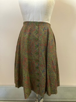 Womens, Skirt, N/L, W: 34, Dk Green/ Multi-color, Floral, Pleated, B.F.