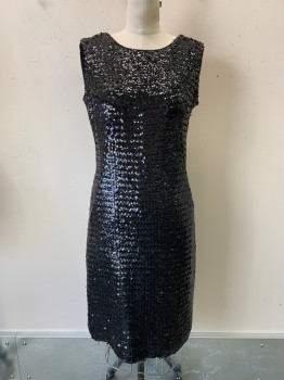 Womens, Evening Gown, NO LABEL, Black, Polyester, Solid, W30, B34, Sleeveless, Round Neck, Full Sequins, Back V Cut, Back Zipper,