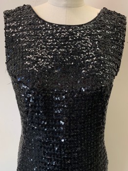 Womens, Evening Gown, NO LABEL, Black, Polyester, Solid, W30, B34, Sleeveless, Round Neck, Full Sequins, Back V Cut, Back Zipper,