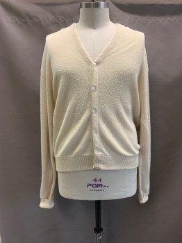 ARNOLD PALMER, Cream, Wool, Solid, CARDIGAN, V-N, Button Front,