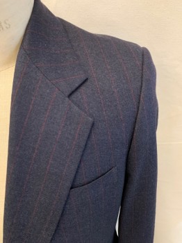 MARTIN GREENFIELD, Charcoal Gray, Red, Wool, Stripes - Vertical , Notched Lapel, 2 Buttons, Single Breasted, 3 Pockets