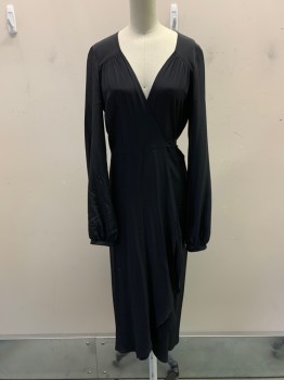 PAMELA BARISH, Black, Polyester, Solid, V-N, L/S, Wrap Style