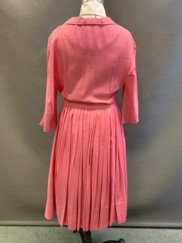 NO LABEL, Bubble Gum Pink, Cotton, Polyester, Heathered, Mid Sleeves, Button Front, Collar Attached, Pleated Skirt,