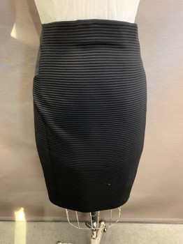Womens, Skirt, Below Knee, NL, Black, Polyester, Spandex, Textured Fabric, W44, Elastic Waist, Horizontal Stitch
