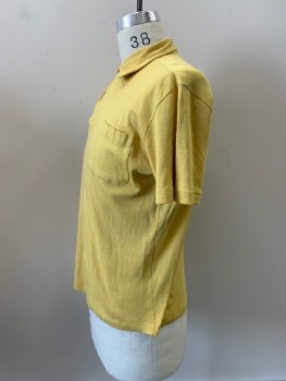 Mens, Polo Shirt, NO LABEL, Yellow, Polyester, Cotton, Solid, M, S/S, C.A., 2 Buttons, Chest Pocket