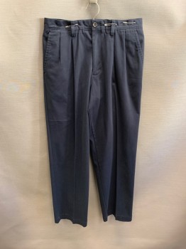 DOCKERS, Navy Blue, Poly/Cotton, Slant Pockets, Zip Front, Pleated Front, 2 Welt Pockets