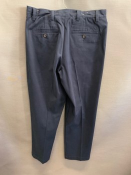 DOCKERS, Navy Blue, Poly/Cotton, Slant Pockets, Zip Front, Pleated Front, 2 Welt Pockets
