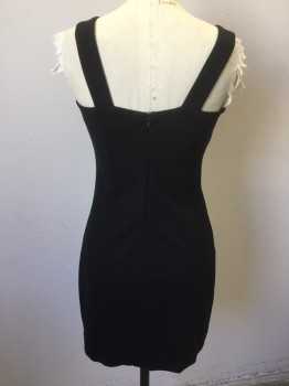MANGO, Black, Polyester, Spandex, Solid, Black, Square Neck with 1-1/4" Self Black Strap Across, 1-1/2" Straps, Fitted, Zip Back,