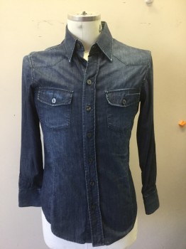DOLCE & GABBANA, Denim Blue, Cotton, Long Sleeves, Button Front, Two Breast Pockets with Button Flaps