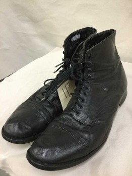 Stacy Adams, Black, Leather, Aged/Distressed,  Cap Toe, Lace Up, Ankle Boot,