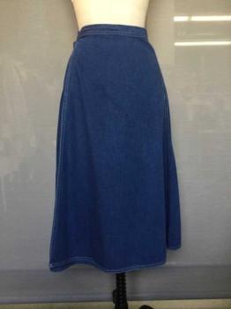Womens, Skirt, N/L, Denim Blue, Cotton, Solid, 26, Blue Denim Wrap Skirt, 2 Back Pockets, Wrap