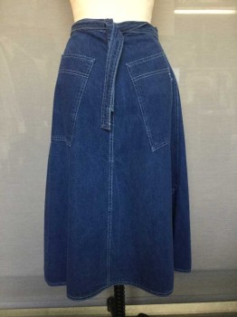 Womens, Skirt, N/L, Denim Blue, Cotton, Solid, 26, Blue Denim Wrap Skirt, 2 Back Pockets, Wrap