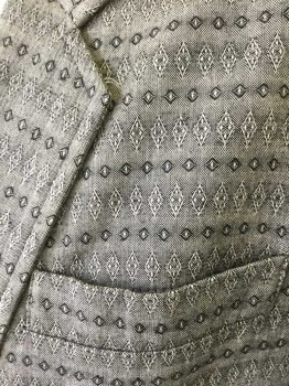 KLIP KLOP, Gray, Charcoal Gray, Lt Gray, Rayon, Linen, Diamonds, Single Breasted, Notched Lapel, 1 Button, 3 Pockets, Retro 1950's-1960's Look, is Actually 1980's