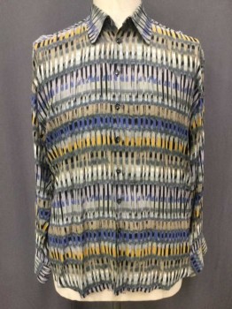 HAUPT, Gray, Black, Blue, Mustard Yellow, Lt Brown, Viscose, Abstract Horizontal & Vertical Stripes, L/S, B.F., C.A., Multiples,
