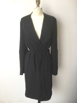 Womens, Dress, Long & 3/4 Sleeve, BABATON, Black, Polyester, Solid, S, Chiffon, Long Sleeves, Wrap Dress, Slits at Sides for Sash Belt, Hem Above Knee, Wide "Lapel" Like Fold Over Panels at Front, Lightly Padded Shoulder, 2 Side Seam Pockets, Hem Above Knee **2 Pieces: with Matching Fabric Sash/Belt