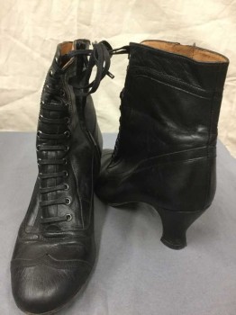 REMIXXfc018293, Black, Leather, Solid, Ankle High, Faux Lacing/Ties,  Court Heel, Inside Ankle Zip, Wingtip Detail at Toe