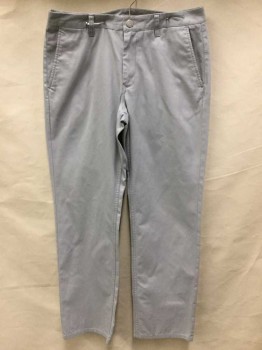 BONOBOS, Lt Gray, Cotton, Solid, Light Gray, Flat Front, Zip Front, 2 Slant Pockets On the Side