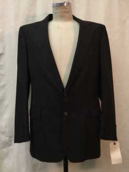 Mens, Suit, Jacket, KINGS, Dk Brown, Brown, Navy Blue, Wool, Synthetic, Stripes - Pin, 44, Dark Brown, Brown/navy Faint Pin Stripes, Western Yolk, 2 Buttons,  Notched Lapel,