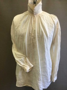 MTO, Beige, Linen, Solid, Beige, Collar Attached W/3 Button Front, Split neck, Gathered Long Sleeves Cuff W/1 Button