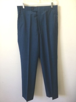 Mens, 1960s Vintage, Suit, Pants, DOMINIC GHERARDI, Dk Blue, Cotton, Solid, Flat Front, Button Tab Waist, Zip Fly, Slim Straight Leg, Made To Order