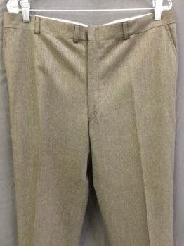 Mens, 1980s Vintage, Suit, Pants, ACADEMY AWARD, Chocolate Brown, Cream, Wool, Tweed, 36/29, Flat Front, Zip Front, 4 Pockets, Cuffs,